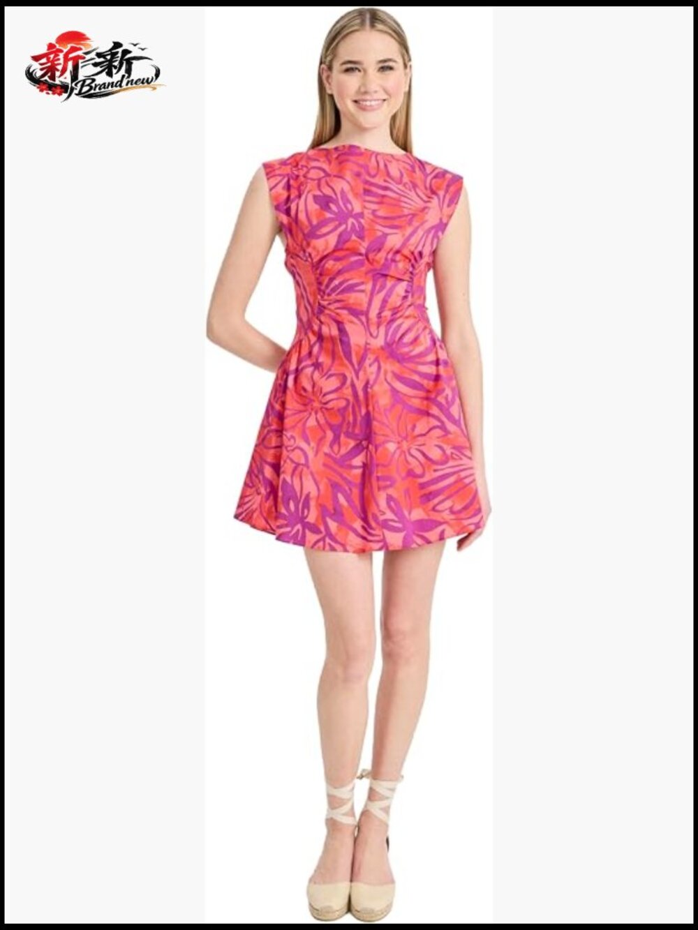 Cotton Spandex Fit & Flare Sleeveless Floral Mini Dress Wedding Guest Semi